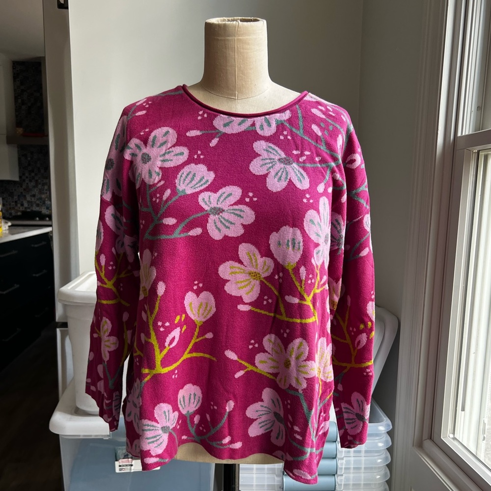 Gudrun Sjoden Floral Pink Women's Sweater Sz M (US ~Sz 12)